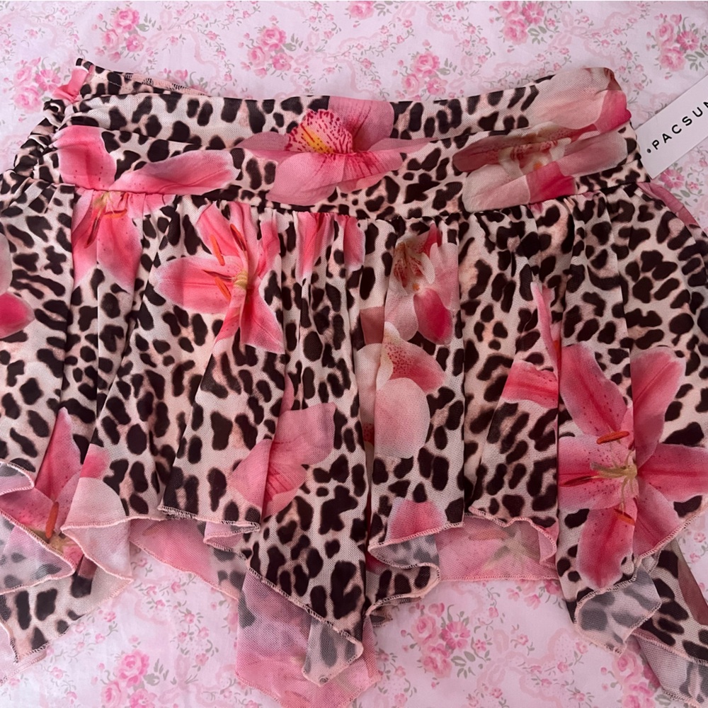 PacSun Pink Floral Leopard Mini Skirt